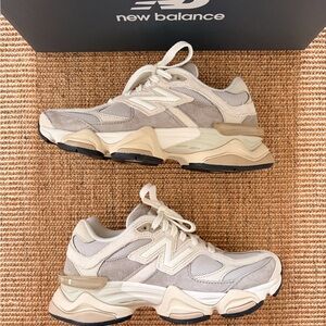 New Balance 9060 Beige and Grey Suede Sneakers W 5.5